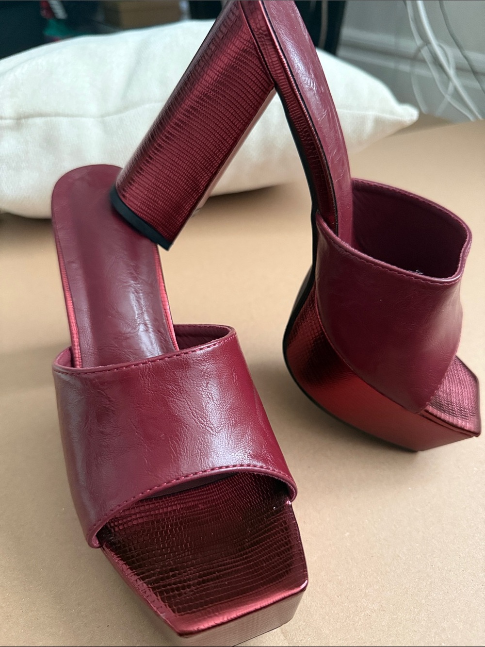 Women's Red Block Heel Platform Sandals